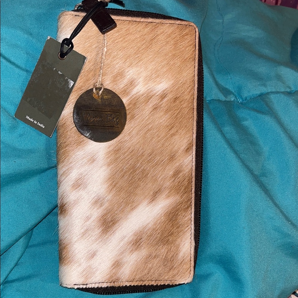 Myra Bag Wallet Tan and White Hair-calf leather